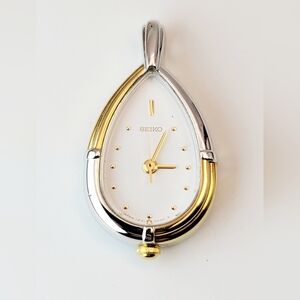 Vintage Seiko 1F21‑5A10 Teardrop Pendant Watch – Gold & Silver – No Chain